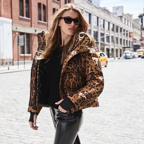 $625 SAM “Elsa” Leopard-Print Down Puffer Jacket — Women’s Small - Picture 1 of 8